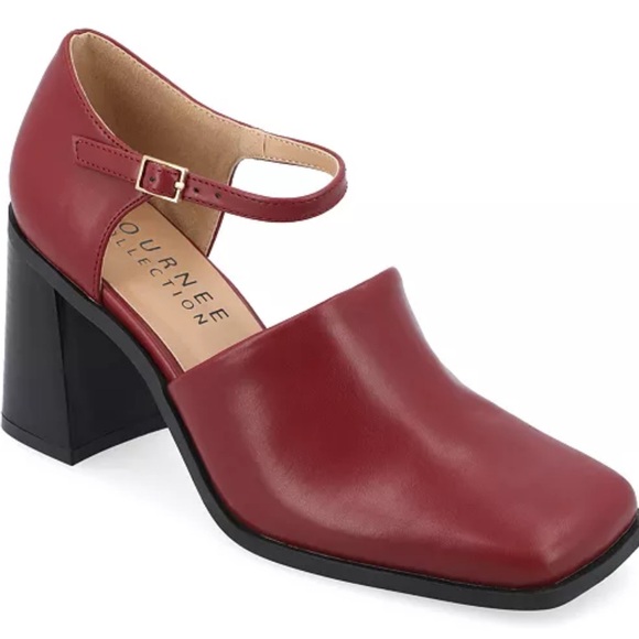 Journee Collection Burgundy Block Heel Shoes - Picture 1 of 6